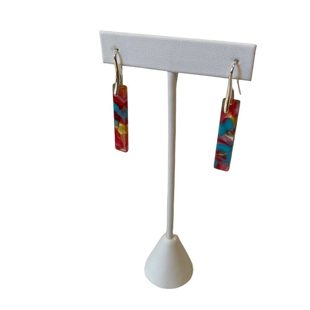 Handcrafted & Designed Multi-Colored Resin Drop Earrings. - Picture 4 of 6